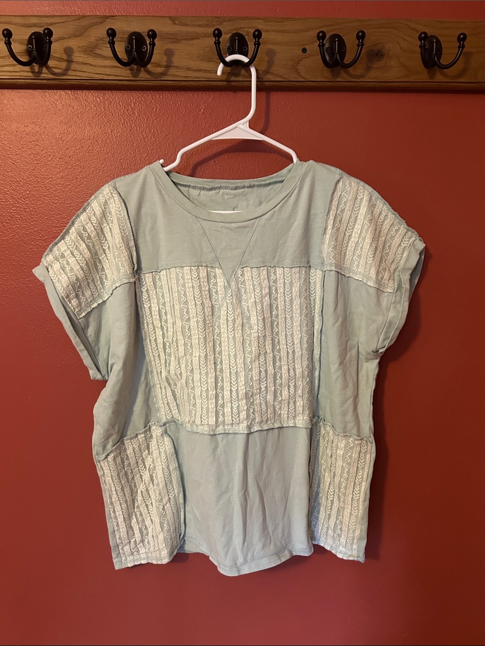 Peach Love California Cotton Tee With Lace Panel Details Size Small